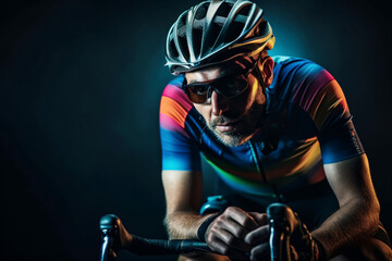 Fototapeta premium Cyclist dramatic portrait, created with generative AI