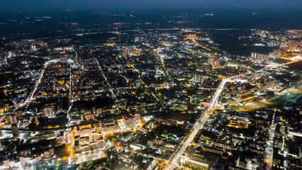 Fototapeta na wymiar Ryazan, Russia. Night flight. General panorama of the city, Aerial View