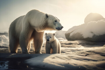 Fototapeta na wymiar Climate change effects. Polar bears. Concept Art, Generative AI