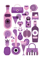 Fotobehang Cocktails, alcohol drink bottles, fruits and music instruments. Set of colored vector icons for cocktail party posters, flyers, websites, etc. Each one of the design element created on a separate laye ©  danjazzia