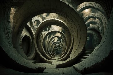 A Labyrinth Of Twisted Tunnels In An Underground World. Generative AI