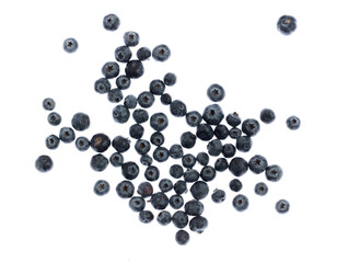 Ripe blueberries isolated on white background.