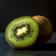 cut  of kiwi fruit on a black background.