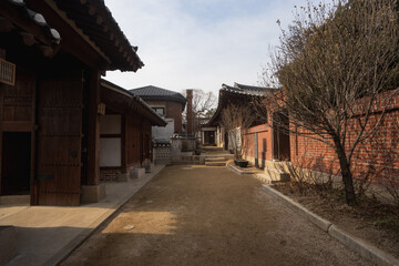 Fototapeta na wymiar House of Baek Inje in Bukchon Hanok traditional Village in Seoul during winter afternoon at Jongno-gu , Seoul South Korea : 7 February 2023