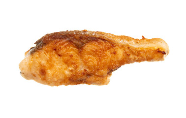 Fried fish in oil isolated on white background. Close-up.