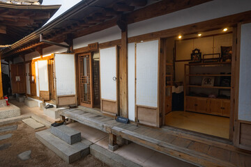 Bukchon Hanok Village Korean traditional village in Seoul during winter afternoon at Jongno-gu , Seoul South Korea : 7 February 2023