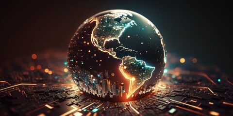 Futuristic cyber earth background, Digital world and Global network connection. Generative Ai