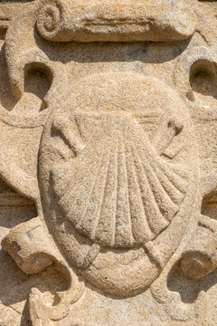 Shell symbol of Saint james way at Santiago de Compostela 