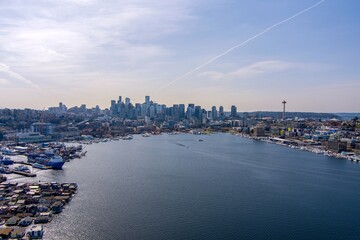 The Seattle skyline and Lake Union in March