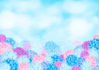 梅雨をイメージしたアジサイの手描きイラスト