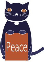 Peaceの看板を持った猫コン