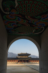 Gyeongbokgung Palace and Heungnyemun gate during winter morning at Jongno-gu , Seoul South Korea : 8 February 2023