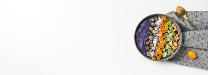 Acai smoothie, concept of tasty healthy breakfast