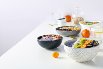 Acai smoothie, concept of tasty healthy breakfast