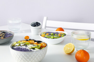 Acai smoothie, concept of tasty healthy breakfast