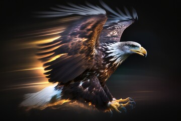 Bald Eagle flying in the sky. Generative AI illustration