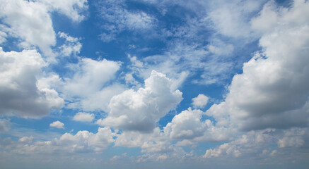 Naklejka na ściany i meble Huge white clouds disrupted beautifully across the sky, Sky background.
