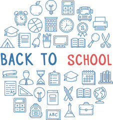 Back to school background with hand drawn icons arranged in a circle