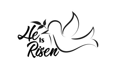 Hand drawn He is Risen indeed calligraphy lettering vector Easter text. Jesus illustration Greeting Card.