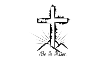 Hand drawn He is Risen indeed calligraphy lettering vector Easter text. Jesus illustration Greeting Card.