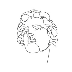 Trendy Line Art Drawing of Antique Head. Abstract  Face of Apollonian Line Art Vector Illustration for Wall Decor, Spa, T-shirt, Print, Poster. Male Face Creative Drawing in Modern Linear Style