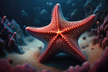 Deep Red Sea Star With Thick, Sturdy Arms. Generative AI