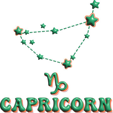 Capricorn 3D illustration. Zodiac signs. astrology symbols for horoscope template. Cute zodiac  isolated