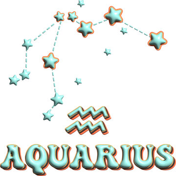 Aquarius 3D illustration. Zodiac signs. astrology symbols for horoscope template. Cute zodiac  isolated