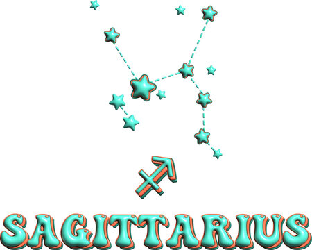 Sagittarius 3D illustration. Zodiac signs. astrology symbols for horoscope template. Cute zodiac  isolated