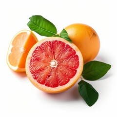 Slices of orange grapefruit with a leaf, isolated ,Generative AI.