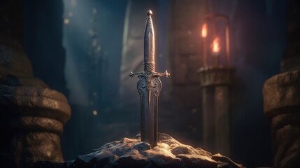 sword in the stone excalibur. Created with generative AI.
