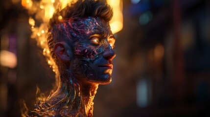 Obraz na płótnie Canvas A man with his face on fire. Created with Generative AI.