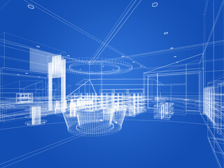 abstract sketch design of supermarket ,3d  rendering