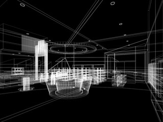 abstract sketch design of supermarket ,3d  rendering
