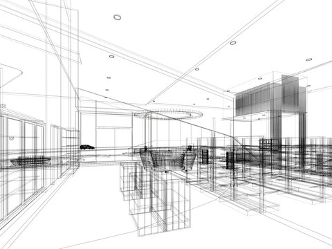 abstract sketch design of supermarket ,3d  rendering