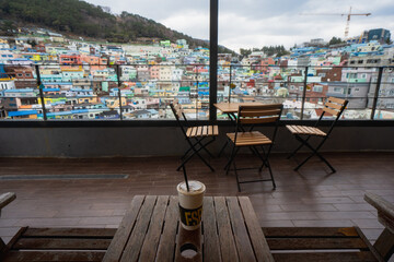 Gamcheon Culture Village with colorful houses murals shops and cafe during winter afternoon at Saha-gu , Busan  South Korea : 9 February 2023
