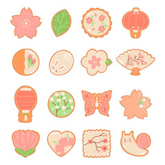 Set of top view sakura cookies isolate on white background. Vector graphics.