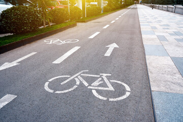 Obraz premium Bike path on the street in the city.