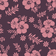 Hibiscus seamless pattern on purple background