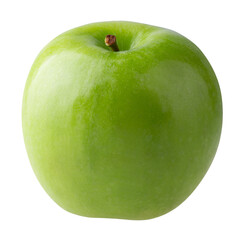 Green apple with green leaf and cut slice with seed isolated on a transparent background.