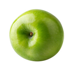 Green apple with green leaf and cut slice with seed isolated on a transparent background.