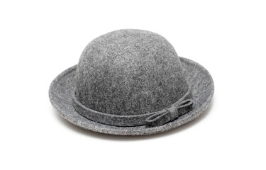 Fototapeta na wymiar Round felt hat with a bow on a white background.