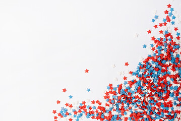 colorful star shape sprinkes decorations for fourth july , copy space