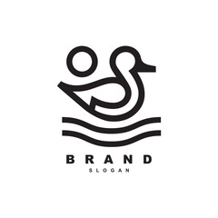 creative linear swimming duck logo vector illustration