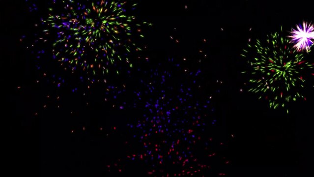 Colorful flashing fireworks motion graphics with night background
