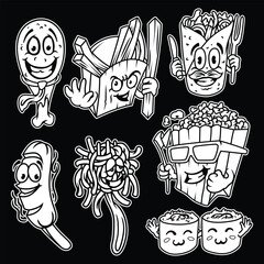 food characters 03 black and white illustration