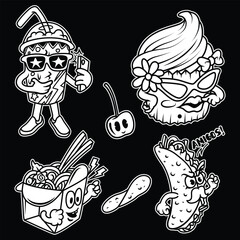 food characters 04 black and white illustration