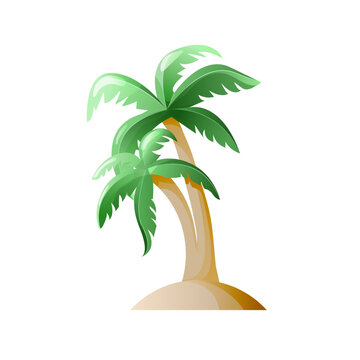 Tropical green palm tree isolated on a white background for poster, flyer, banner, delivery or beach party, for surf school. Vector illustration in cartoon style. 