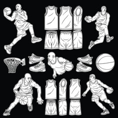 Basketball set Black and White Illustration