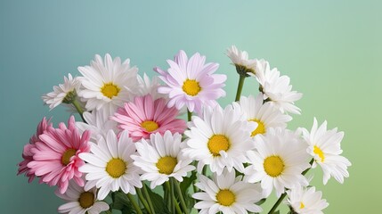Fresh and delicate daisies on a pastel background, vibrant and colorful. Aesthetic and elegant floral composition. Generative AI